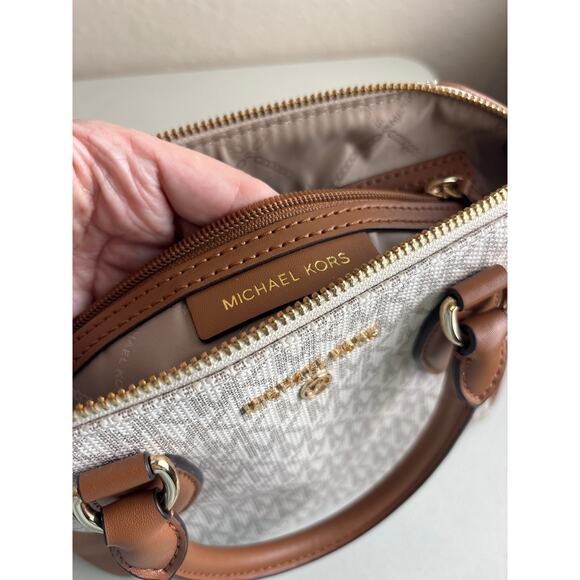 Michael Kors Sienna Medium Logo Messenger Convertible Bag Off-White and Brown - Picture 13 of 16